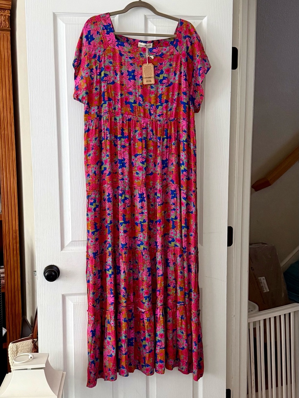NATURAL LIFE Bright Pink Floral Tiered Maxi Dress